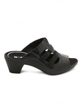 Leather Mid Heel Sandals Black