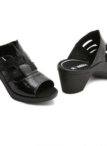 Leather Mid Heel Sandals Black