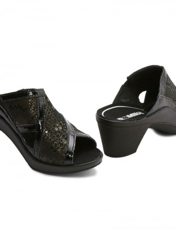 Leather Mid Heel Sandals Black