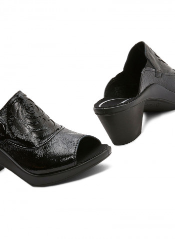 Leather Heel Sandals Black