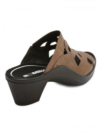 Leather Heel Sandals Brown