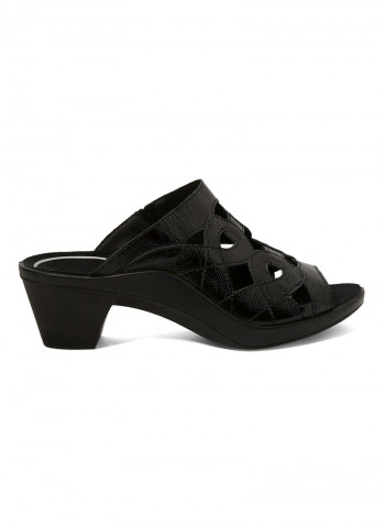 Leather Mid Heel Sandals Black