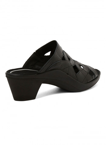 Leather Mid Heel Sandals Black