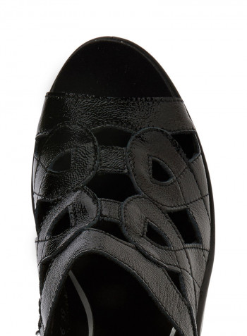 Leather Mid Heel Sandals Black