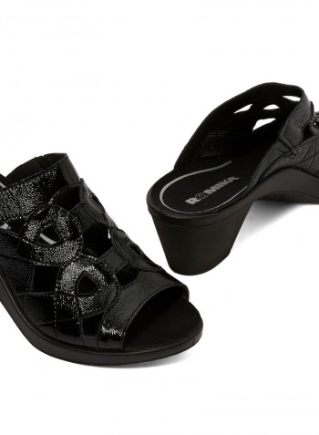 Leather Mid Heel Sandals Black