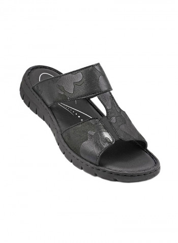 Textured Leather Sandals Black