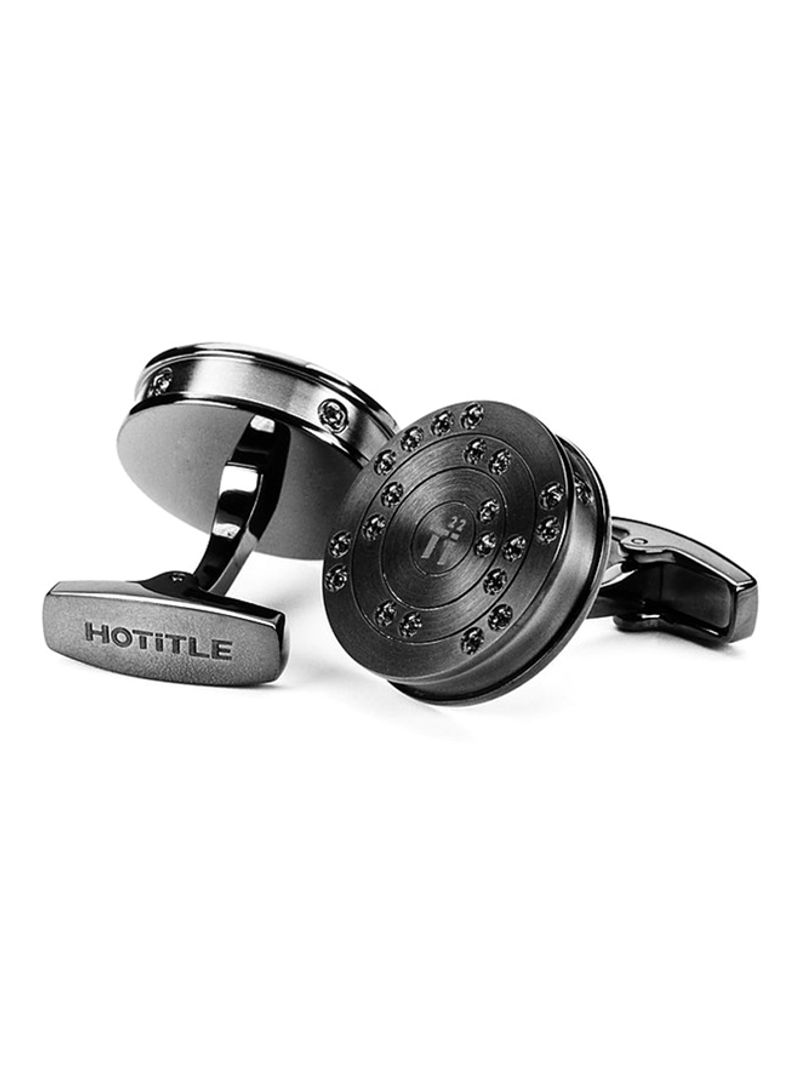 Ti22 Stainless Steel Cufflinks With Black Crystals
