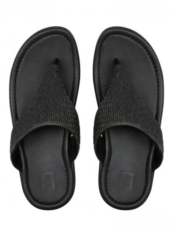 Imogen Basket Weave Toe Thongs Slides Black