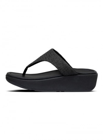 Imogen Basket Weave Toe Thongs Slides Black