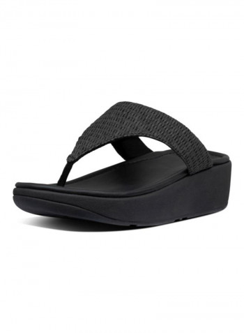 Imogen Basket Weave Toe Thongs Slides Black