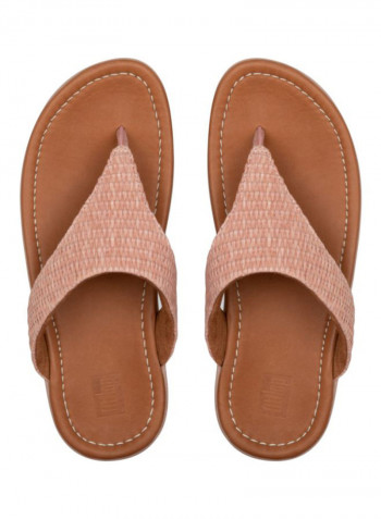 Imogen Basket Weave Toe Thongs Slides Soft Pink