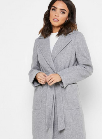 Belted Wrap Coat Grey
