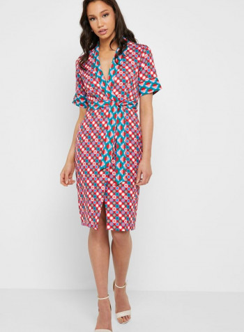 Printed Tie Waist Dress Multicolour
