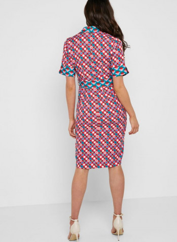 Printed Tie Waist Dress Multicolour