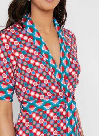 Printed Tie Waist Dress Multicolour