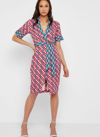 Printed Tie Waist Dress Multicolour