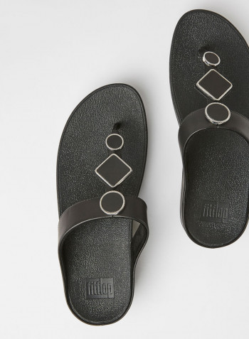 Embellished Flip Flop Sandals All Black
