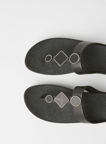 Embellished Flip Flop Sandals All Black