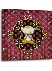 Cute Chinese Monkey Printed Wall Clock Multicolour 15x15x0.1inch