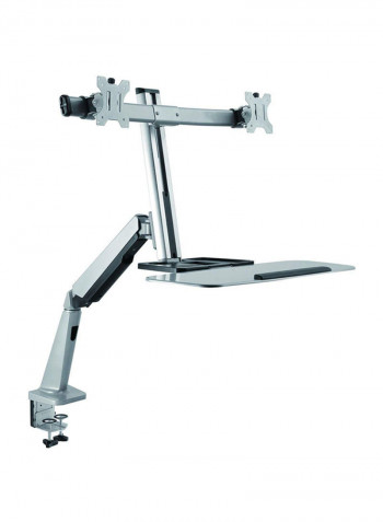 Dual Arm Standing Desk For Workstation 27inch Silver/White