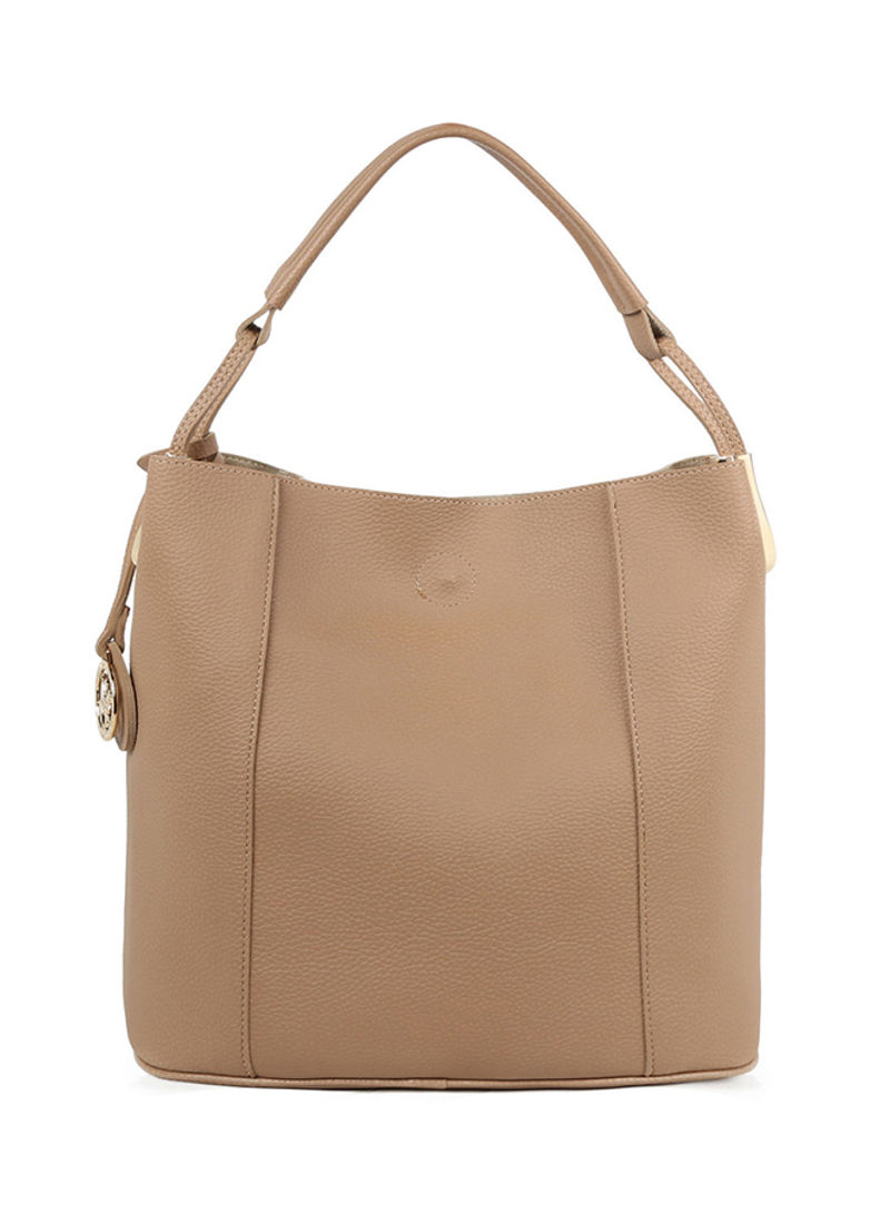 Magnetic Snap Closure Hobo Bag With Pouch Beige