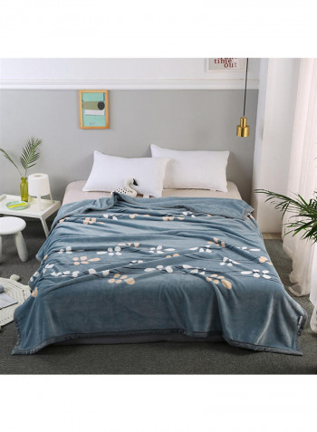 Soft Plant Printed Bed Blanket Cotton Blue 230x250centimeter