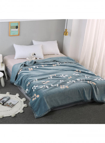 Soft Plant Printed Bed Blanket Cotton Blue 230x250centimeter