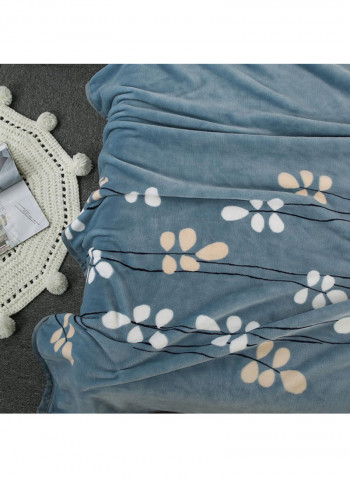 Soft Plant Printed Bed Blanket Cotton Blue 230x250centimeter