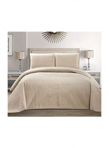 3-Piece Embossed Bedspread Set Beige