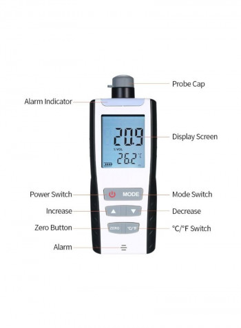 High Precision Oxygen Meter Vibration Alarm White/Black 180 x 70 x 30millimeter