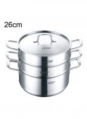 3-Layer Steamer Cooking Pot Silver 33 x 25 x 28cm