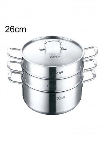 3-Layer Steamer Cooking Pot Silver 33 x 25 x 28cm