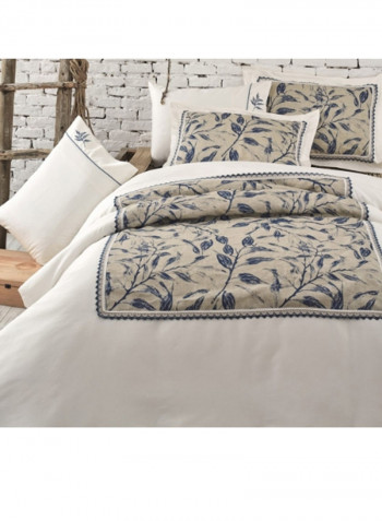 6-Piece Rita Eco Large Duvet Set Cotton White/Grey/Blue 280 x 280centimeter