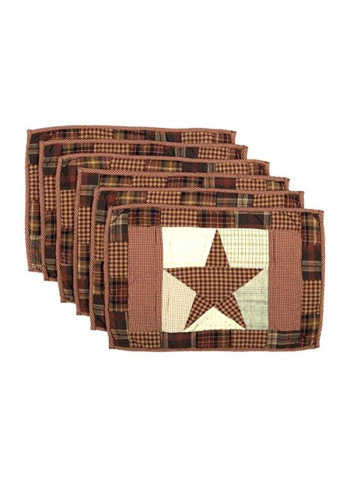 6-Piece Star Quillted Placemat Set Brown/Beige 12x18inch