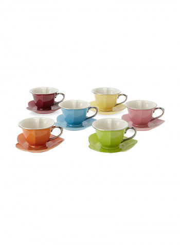 Set Of 6 Heart Cup And Saucer Multicolour