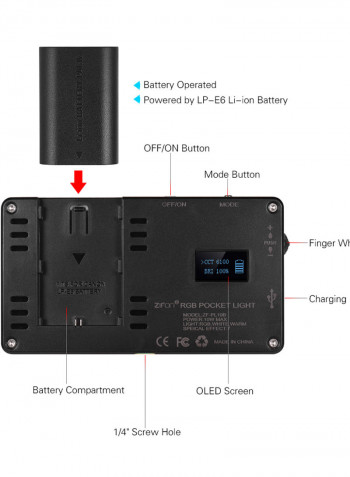 Zifon RGB Pocket LED Video Light Panel Black