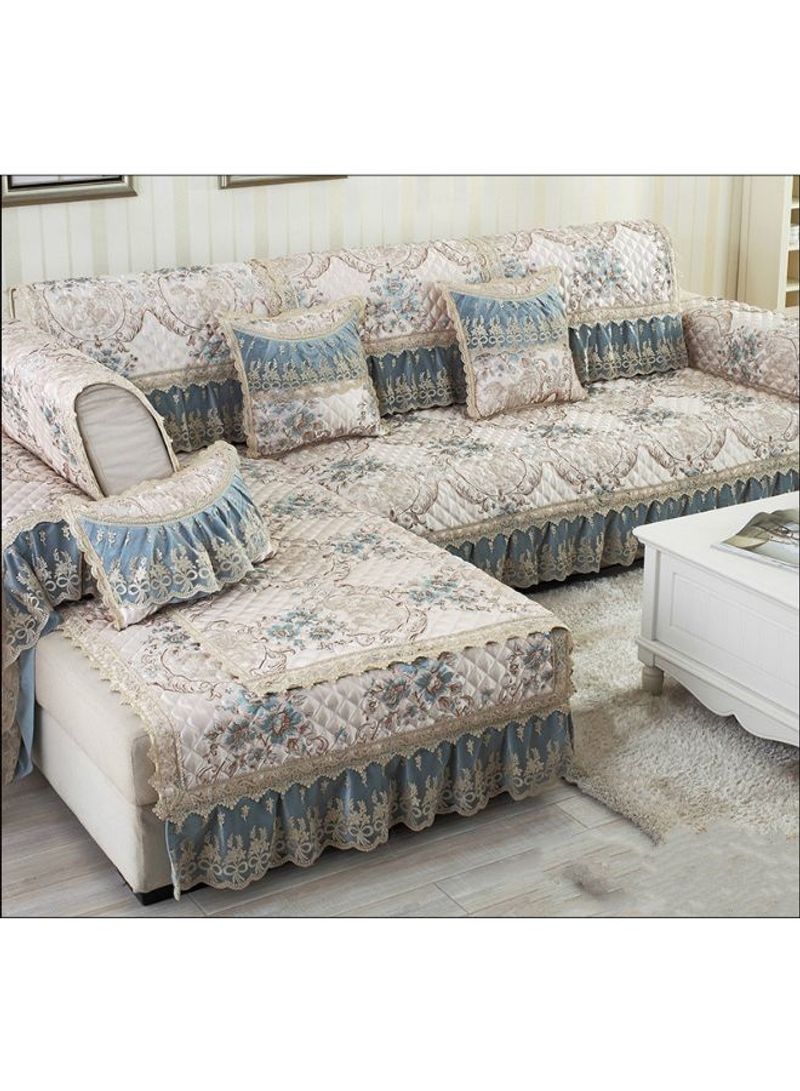 Non-Slip Lace Patchwork Soft Sofa Slipcover Blue/Beige/Brown
