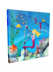 Blonde Haired Mermaid Painting Blue/Yellow/Pink 16x16inch