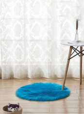 Round Plush Floor Area Rug Blue 130centimeter