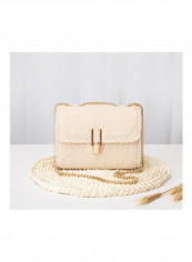 Women's Cute Plush Chain Interior Zipper Pocket Bag White