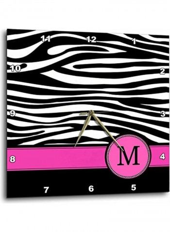 Letter M Monogrammed Zebra Stripes With Pink Initial Wall Clock Multicolour 15x15inch