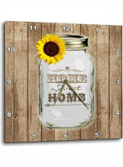Country Rustic Mason Jar With Sunflower Home Sweet Home Wall Clock Multicolour 15x15inch