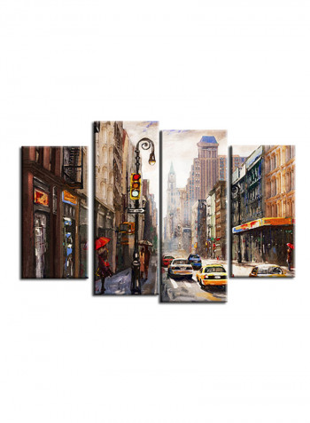 4-Piece Transport Theme Canvas Painting With Frame Multicolour 120X85centimeter