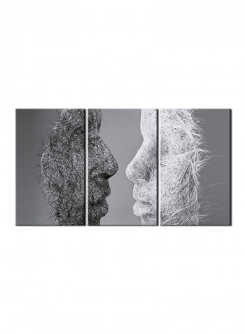 3-Piece Abstract Theme Canvas Painting With Frame Grey/White 150X70centimeter