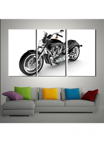 3-Piece Automobile Theme Canvas Painting With Frame Black/White 150X70centimeter