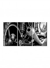 3-Piece Automobile Theme Canvas Painting With Frame Grey 150X70centimeter