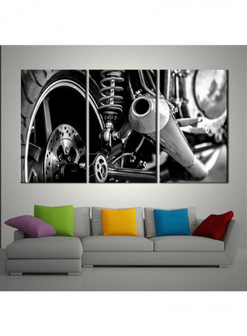 3-Piece Automobile Theme Canvas Painting With Frame Grey 150X70centimeter