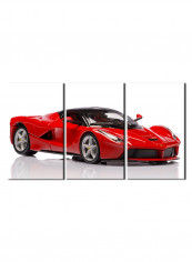 3-Piece Automobile Theme Canvas Painting With Frame Red/White 150X70centimeter
