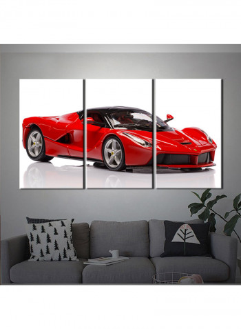 3-Piece Automobile Theme Canvas Painting With Frame Red/White 150X70centimeter