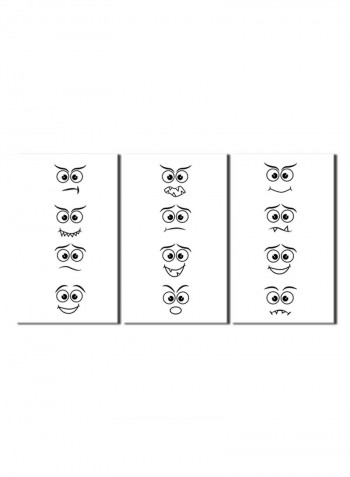 3-Piece Character Theme Canvas Painting With Frame Black/White 150X70centimeter